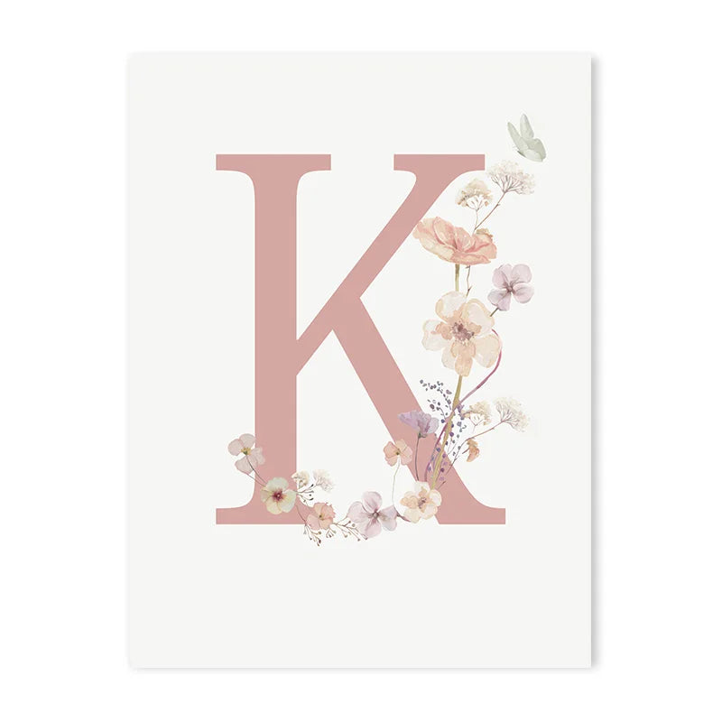Personalized Pink Floral Nursery Wall Art - K / 50x70cm No Frame - Posters