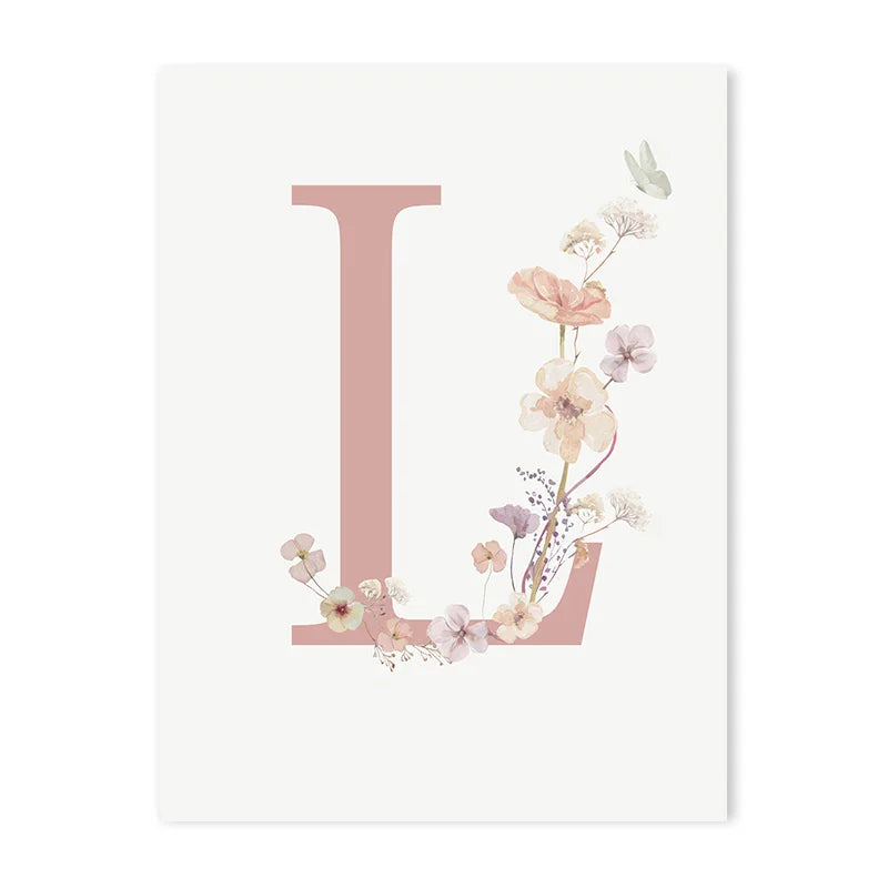 Personalized Pink Floral Nursery Wall Art - L / 50x70cm No Frame - Posters
