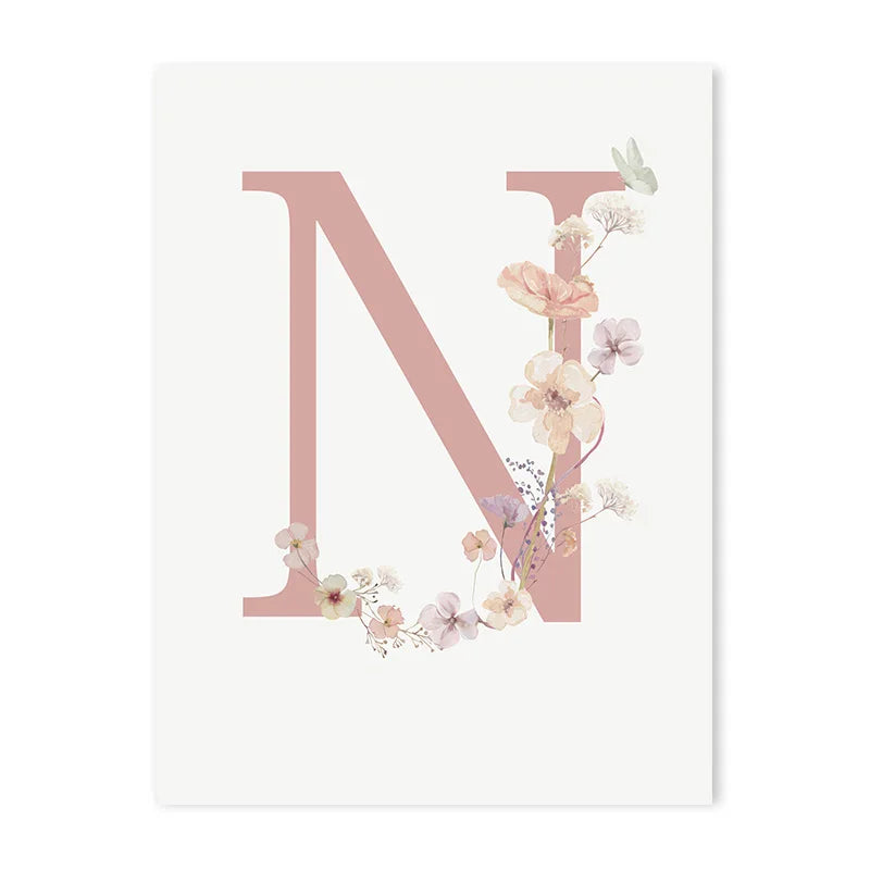 Personalized Pink Floral Nursery Wall Art - N / 50x70cm No Frame - Posters