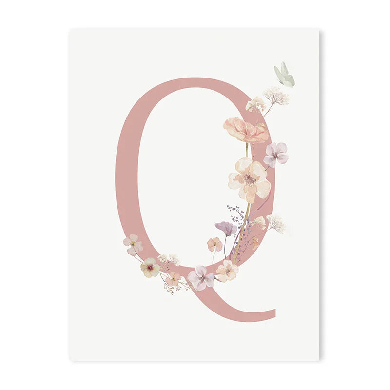 Personalized Pink Floral Nursery Wall Art - Q / 50x70cm No Frame - Posters