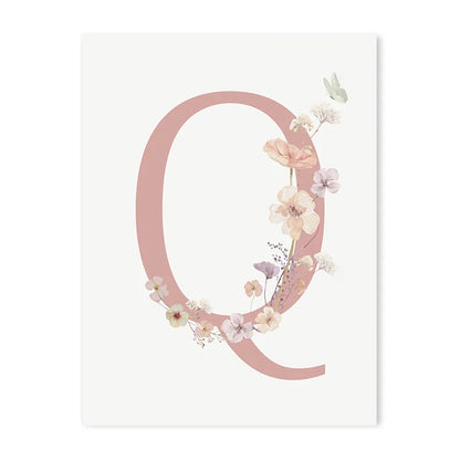 Personalized Pink Floral Nursery Wall Art - Q / 50x70cm No Frame - Posters