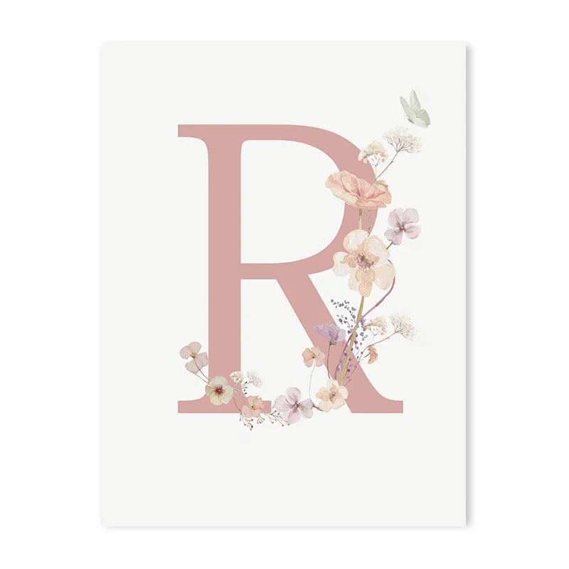Personalized Pink Floral Nursery Wall Art - R / 50x70cm No Frame - Posters