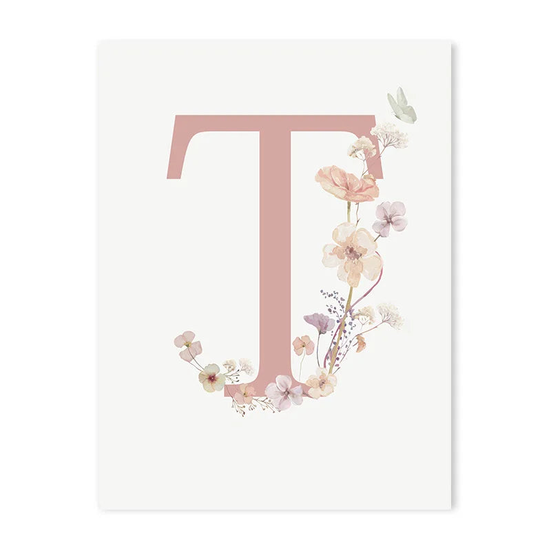 Personalized Pink Floral Nursery Wall Art - T / 50x70cm No Frame - Posters