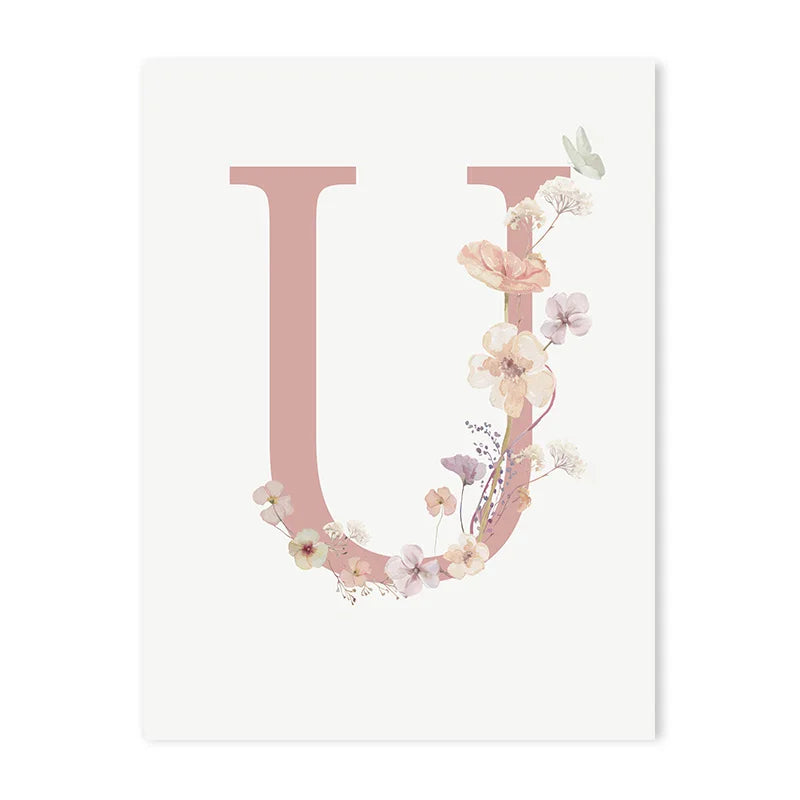 Personalized Pink Floral Nursery Wall Art - U / 50x70cm No Frame - Posters