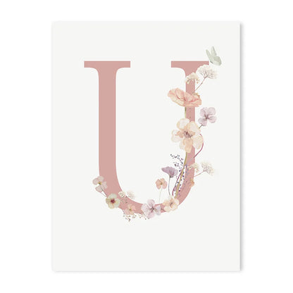 Personalized Pink Floral Nursery Wall Art - U / 50x70cm No Frame - Posters