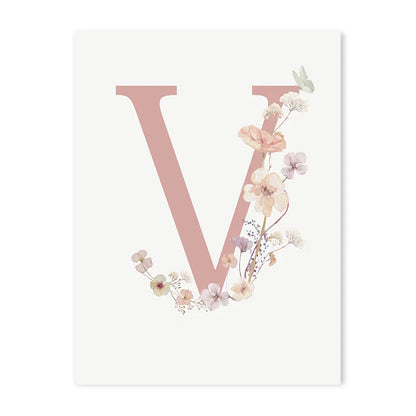 Personalized Pink Floral Nursery Wall Art - V / 50x70cm No Frame - Posters