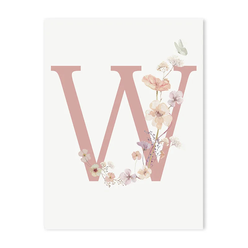 Personalized Pink Floral Nursery Wall Art - W / 50x70cm No Frame - Posters