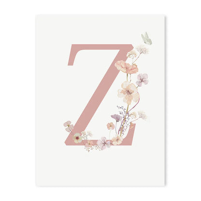 Personalized Pink Floral Nursery Wall Art - Z / 50x70cm No Frame - Posters