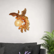 Golden phoenix wall lamp with detailed feathers and illuminated honeycomb crystal dome e26 e27 110v-120v for living room