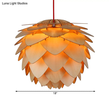 Pine Cone Pendant Lamp - Country Style Wood Suspension Light for Dining Table (12"/18")