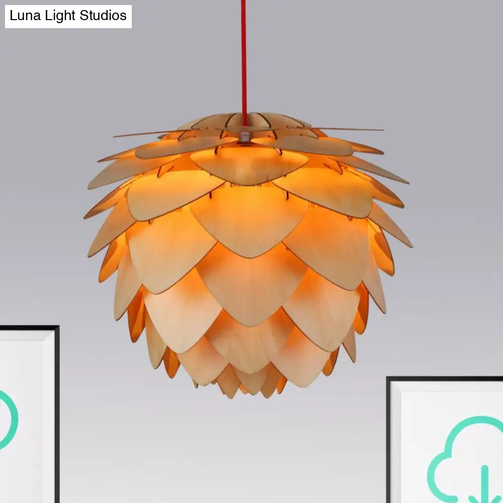 Pine Cone Pendant Lamp - Country Style Wood Suspension Light for Dining Table (12"/18")