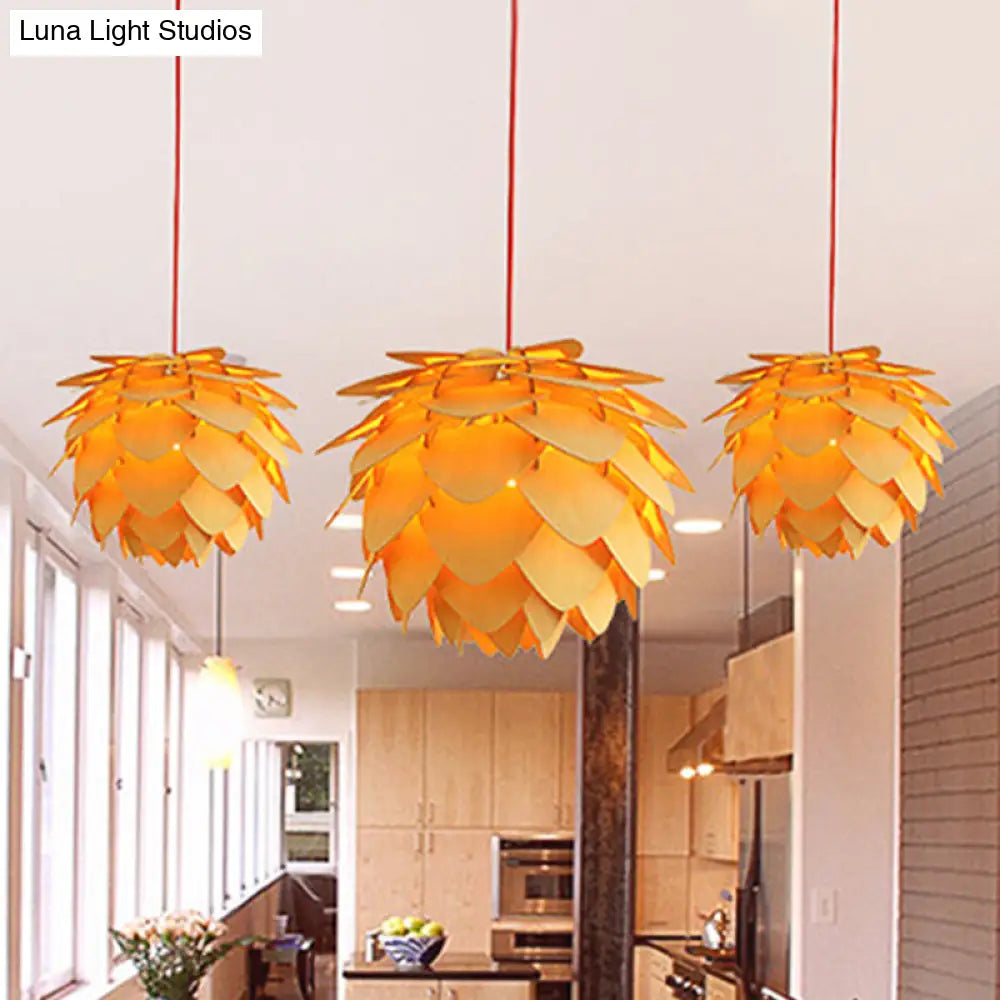 Pine Cone Pendant Lamp - Country Style Wood Suspension Light for Dining Table (12"/18")