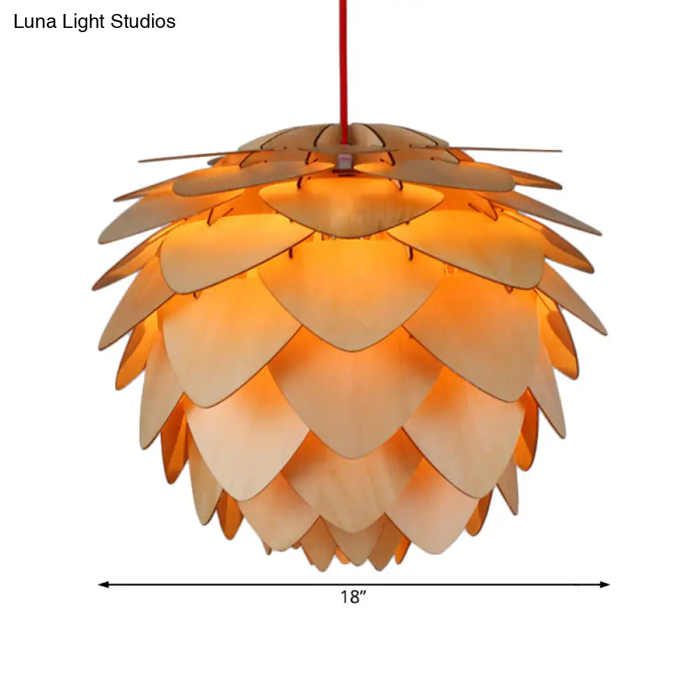 Pine Cone Pendant Lamp - Country Style Wood Suspension Light for Dining Table (12"/18")