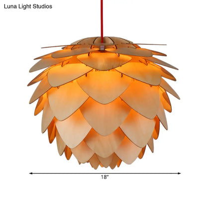 Pine Cone Pendant Lamp - Country Style Wood Suspension Light for Dining Table (12"/18")