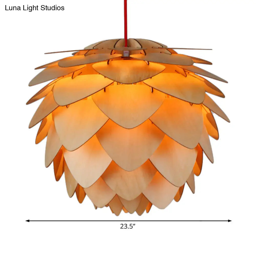 Pine Cone Pendant Lamp - Country Style Wood Suspension Light for Dining Table (12"/18")