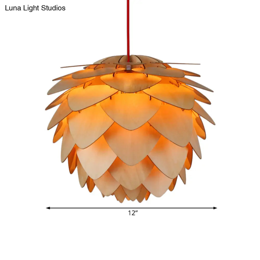 Pine Cone Pendant Lamp - Country Style Wood Suspension Light for Dining Table (12"/18")