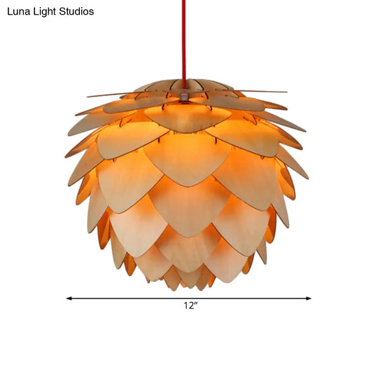 Pine Cone Pendant Lamp - Country Style Wood Suspension Light for Dining Table (12"/18")