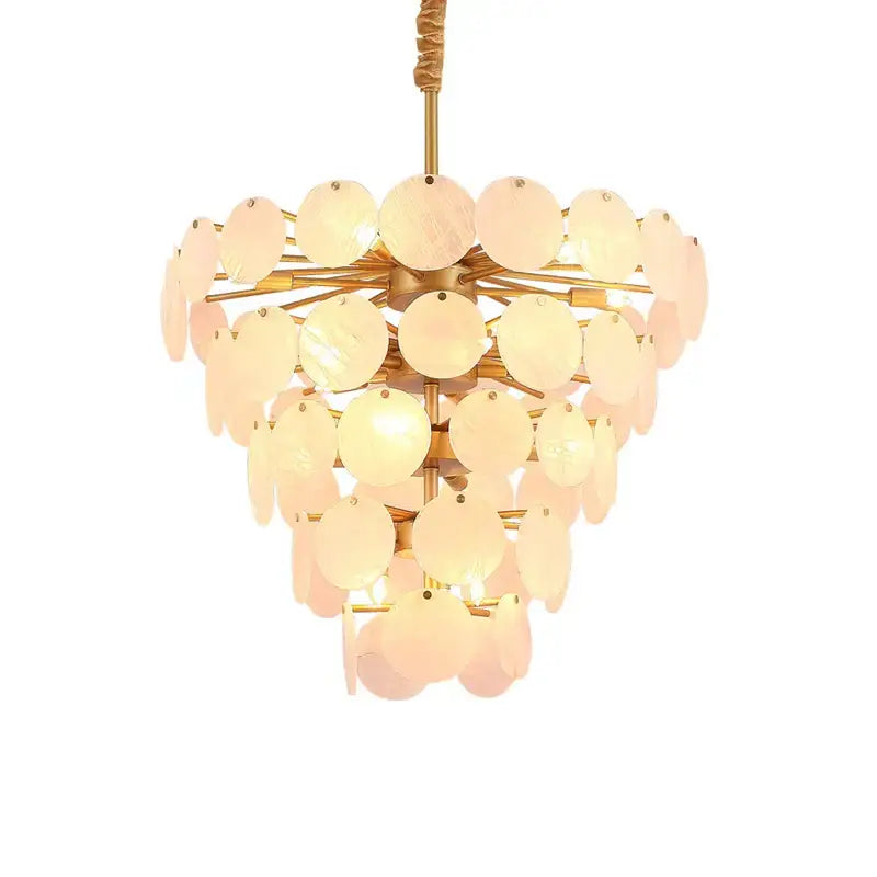 Gold-toned pink agate designer led chandelier with pale pink glass discs for dining room decorbites agate designer