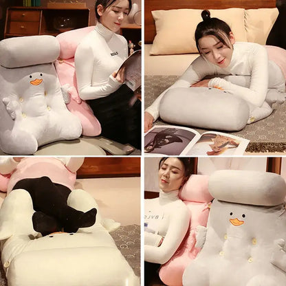 Soft white plush dumb duck square backrest pillow with orange beak and yellow buttons for bedroom cushion