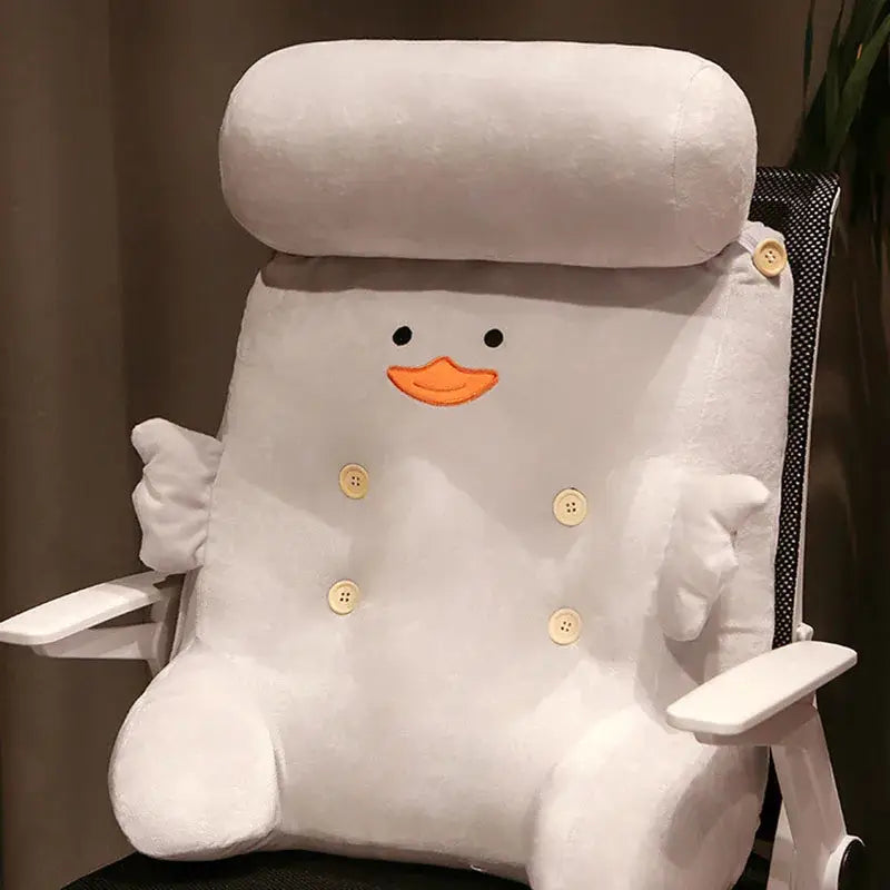 White plush dumb duck square chair with orange beak and yellow buttons for bedroom backrest cushion use