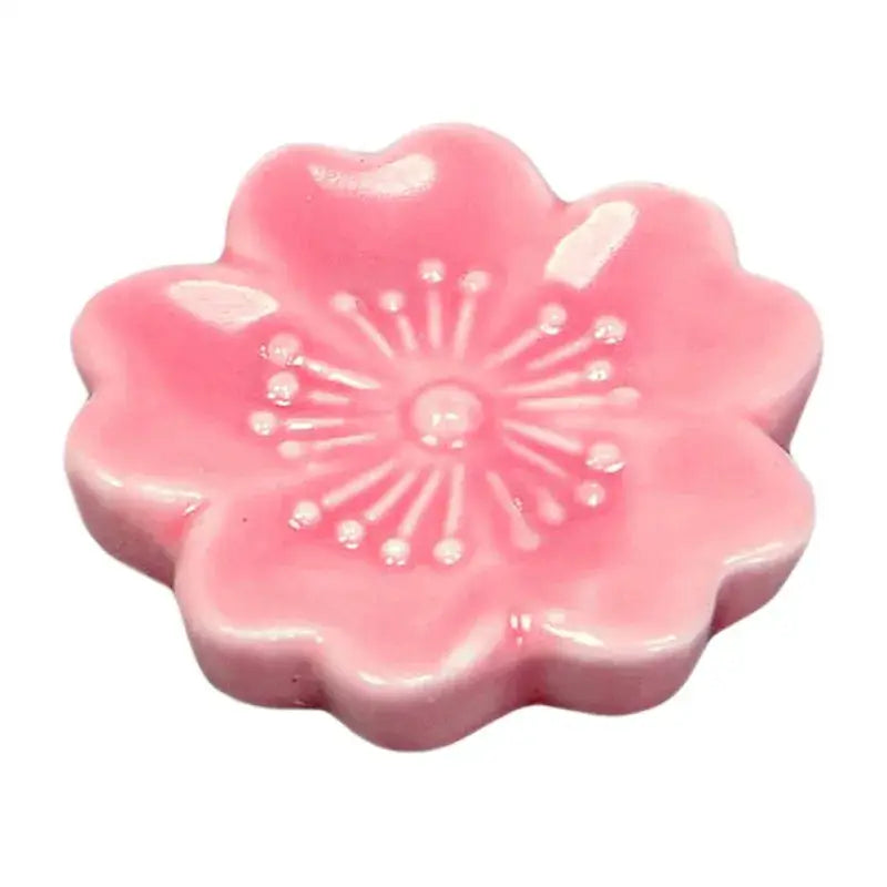 Pink and green decorbites ceramic sakura chopstick rest with glossy finish and embossed floral details for dining decor