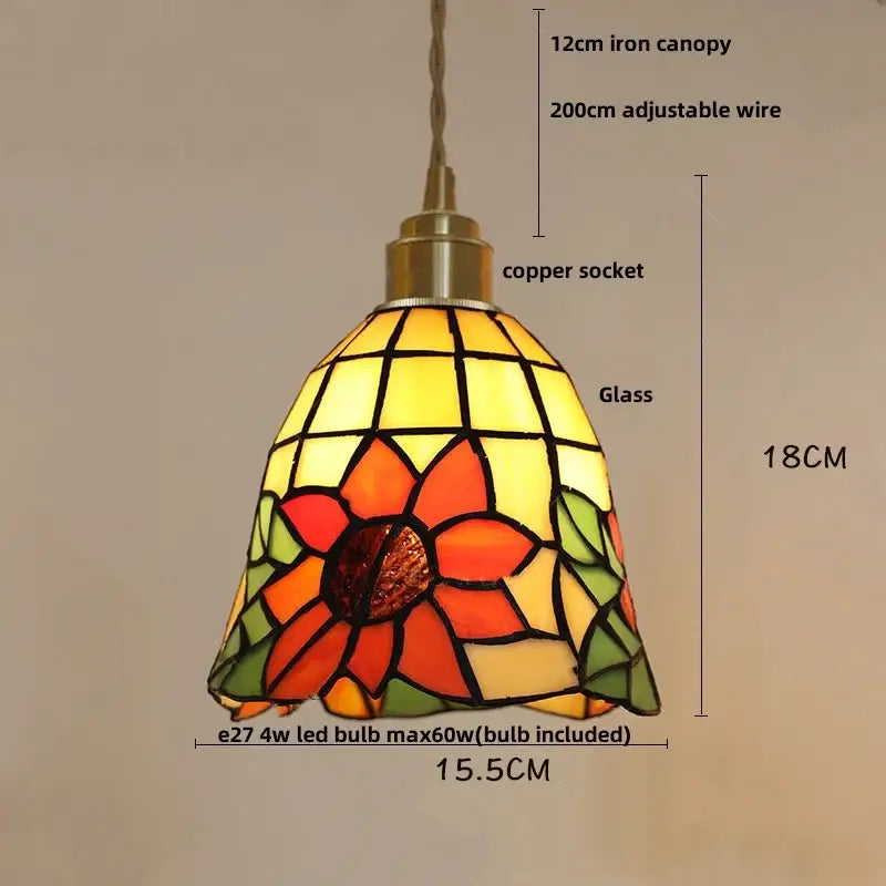 Vibrant stained glass pendant lights with detailed sunflower design in orange yellow and green hues for decorbites glass ball led