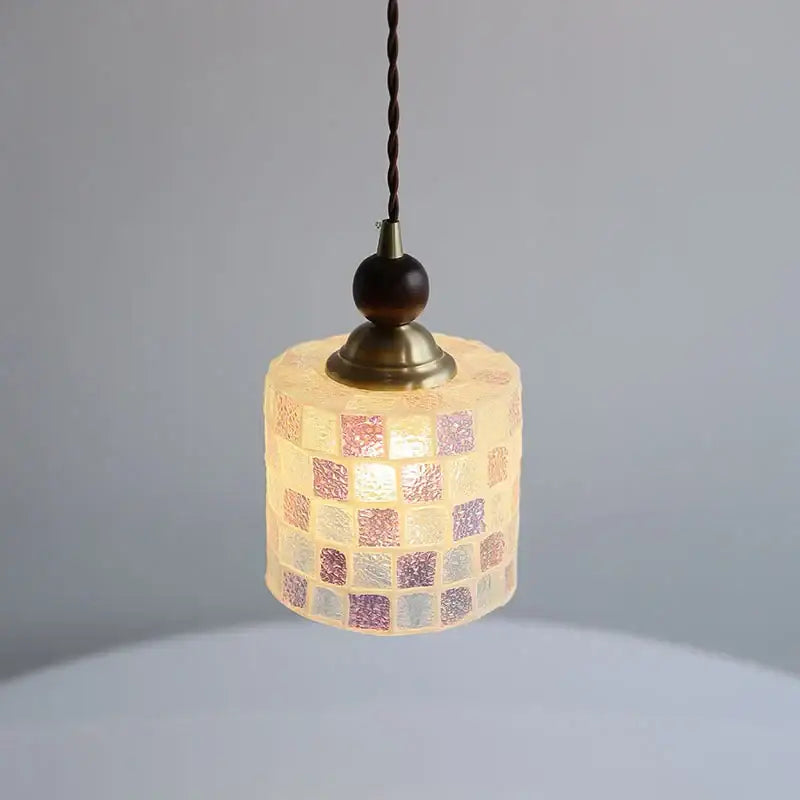 Pink and lavender mosaic glass ball led pendant light with iridescent square tiles for kitchen decorbites glass ball pendant lights