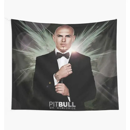 Black fabric bulldog fun tapestry featuring a formal pitbull in tuxedo for decorbites fun tapestry live bedroom wall hanging
