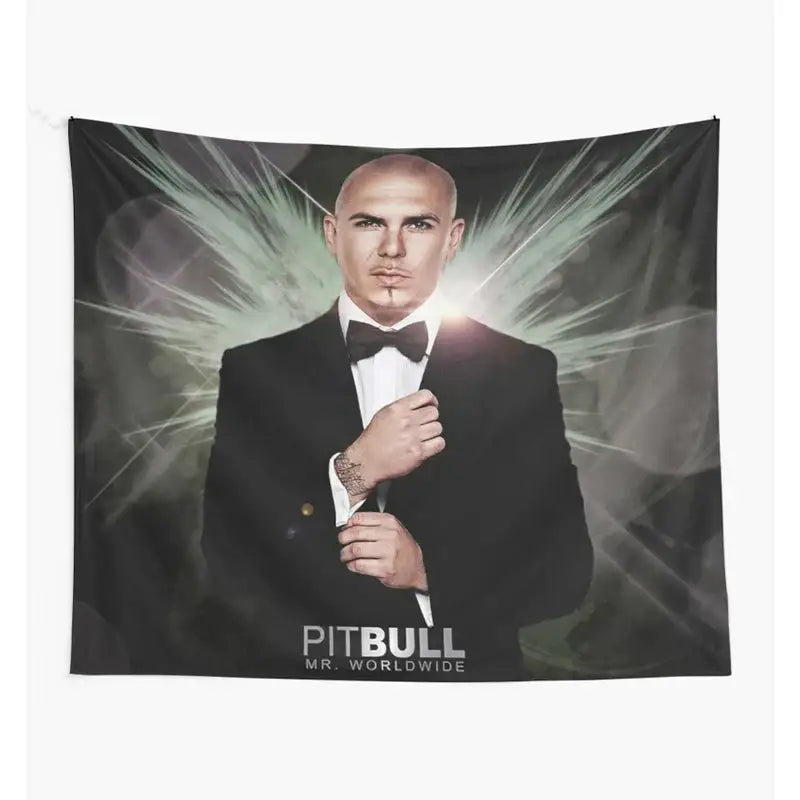 Black fabric bulldog fun tapestry featuring a formal pitbull in tuxedo for decorbites fun tapestry live bedroom wall hanging