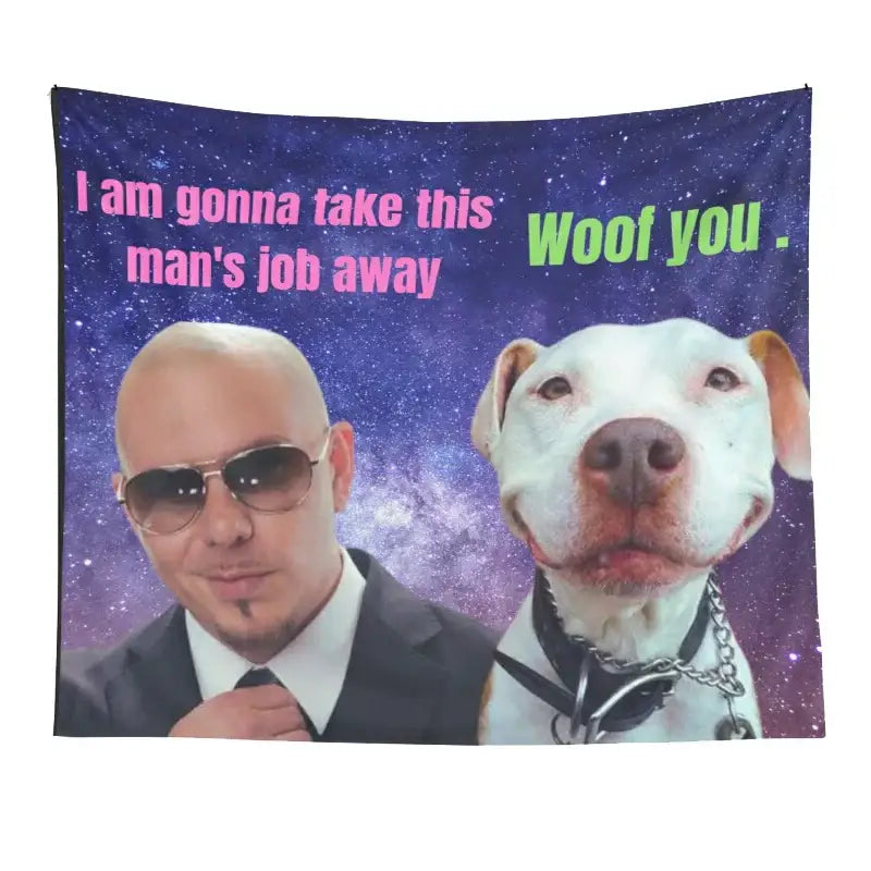 Pink and purple bulldog fun tapestry bedroom wall hanging with cosmic decorbites bulldog fun design and starry galaxy backdrop