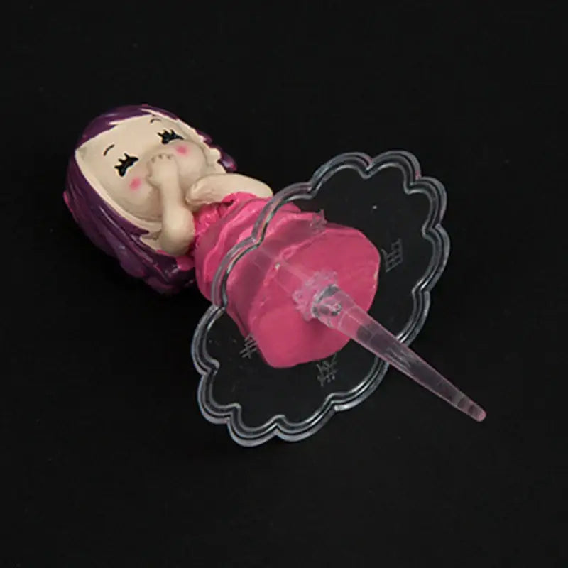 Pink and purple plastic sleeping girl figurine cake stands decoration with clear scalloped base for decorbites cake stands