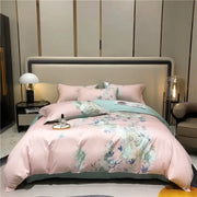 Pink and teal floral egyptian cotton bedding set with a soft satin finish featuring a duvet cover for bedroom use