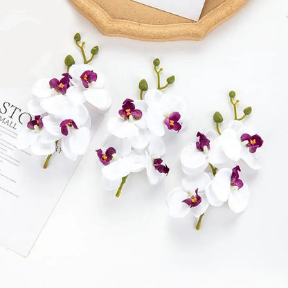 White and purple artificial flower stems with green stems for pink and white artificial flower wedding garden arch decor