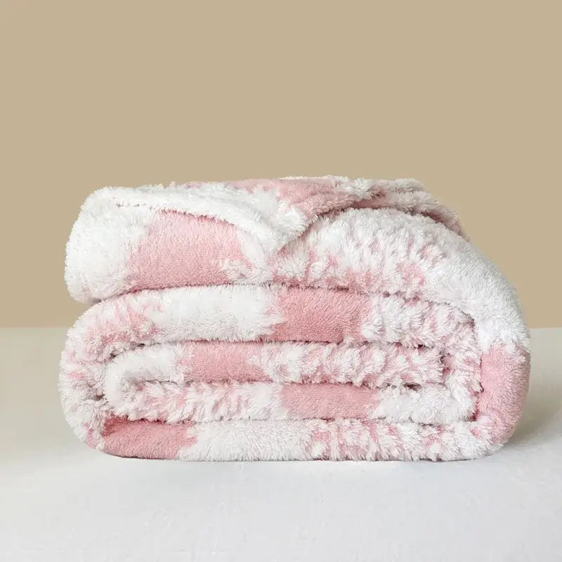 Pink and white cationic jacquard blanket by decorbites with soft plush fleece and cozy textured surface for bedroom decor