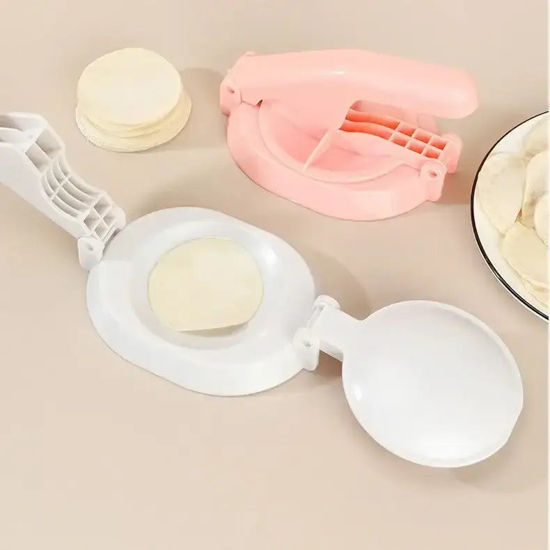 White plastic dumpling wrapper presser mold with circular pressing plate and handle baking tool for uniform dough circles