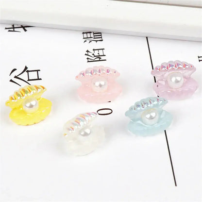 Pink and white pastel resin clamshell charms with iridescent edges and pearls for decorbites colorful plated seashells decor