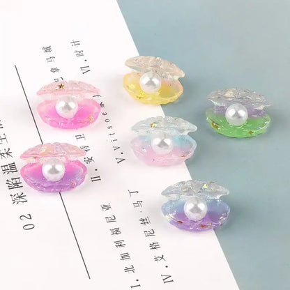 Pink and white pastel resin clamshell charms with pearls and gold stars for decorbites colorful plated seashells bedroom decor