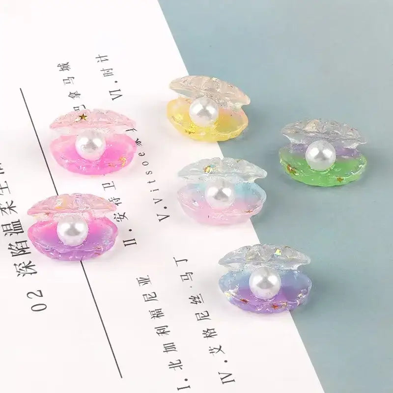 Pink and white pastel resin clamshell charms with pearls and gold stars for decorbites colorful plated seashells bedroom decor