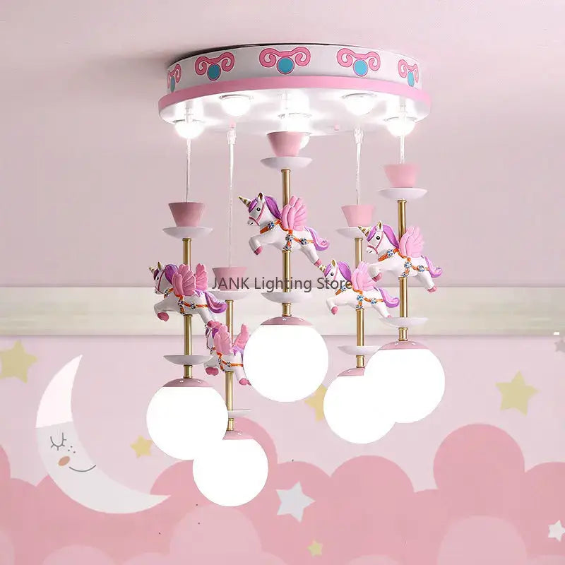 Pink and white unicorn led pendant ceiling light with gold accents for children room ceiling light lighting fixture
