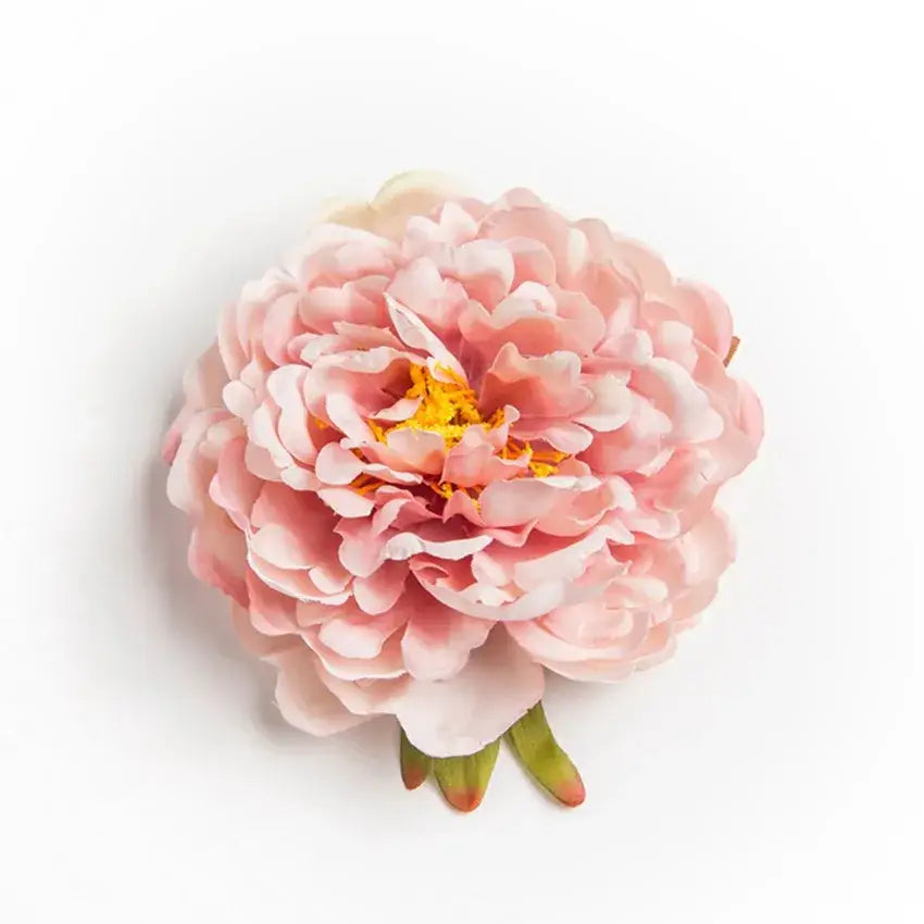 Pink big peony headwear artificial flower with layered petals and yellow center for wedding decoration