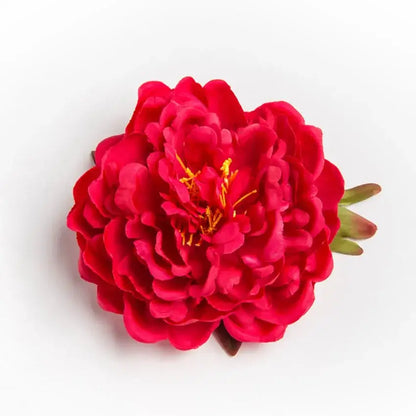 Vibrant red big peony headwear artificial flower with layered petals and yellow stamens for wedding decoration