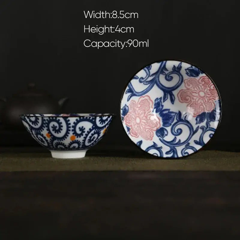 Delicate white porcelain hand-painted bowl with blue and pink floral patterns from decorbites blue dining set