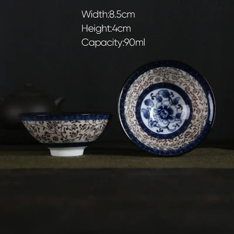 A traditional chinese blue and white porcelain hand-painted ceramic bowl with floral decorbites blue pattern for dining use