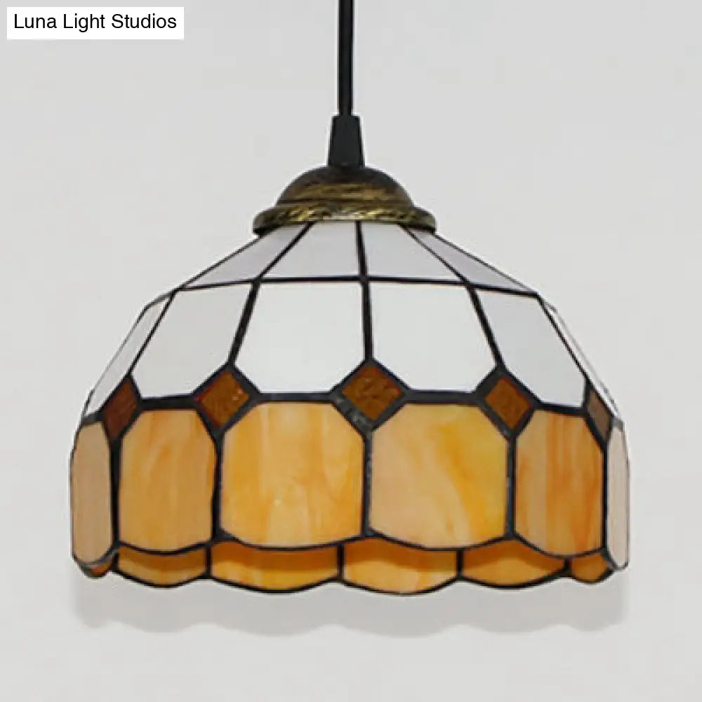 Pink/Blue/Orange Stained Glass Hemisphere Pendant Light - Tiffany-Style Suspension Lamp