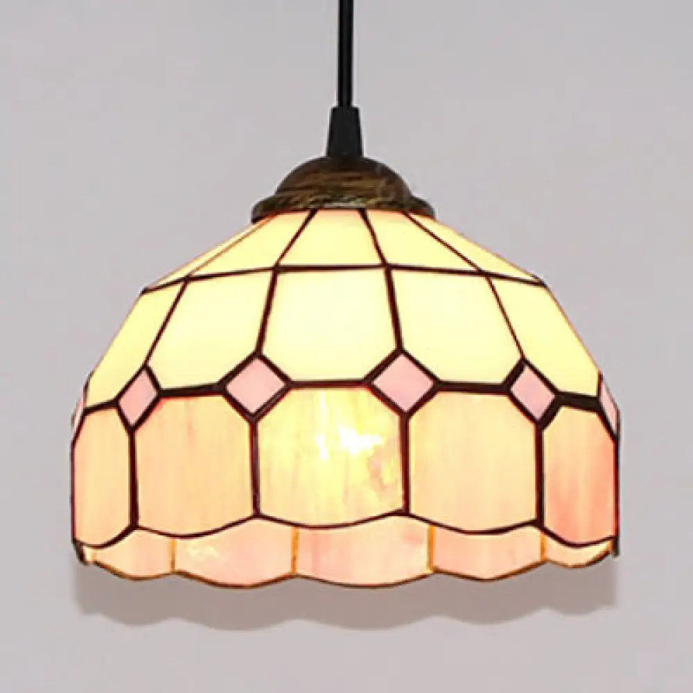 Pink/Blue/Orange Stained Glass Hemisphere Pendant Light - Tiffany-Style Suspension Lamp