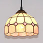 Pink/Blue/Orange Stained Glass Hemisphere Pendant Light - Tiffany-Style Suspension Lamp