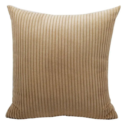 Beige decorbites corduroy pillow with vertical ribbed texture complementing pink and blue striped corduroy pillow cover decor