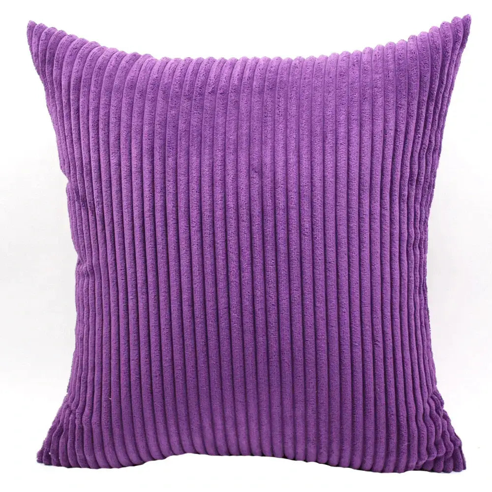 Purple corduroy throw pillow with vertical ribbed texture as part of decorbites corduroy pillow cover collection