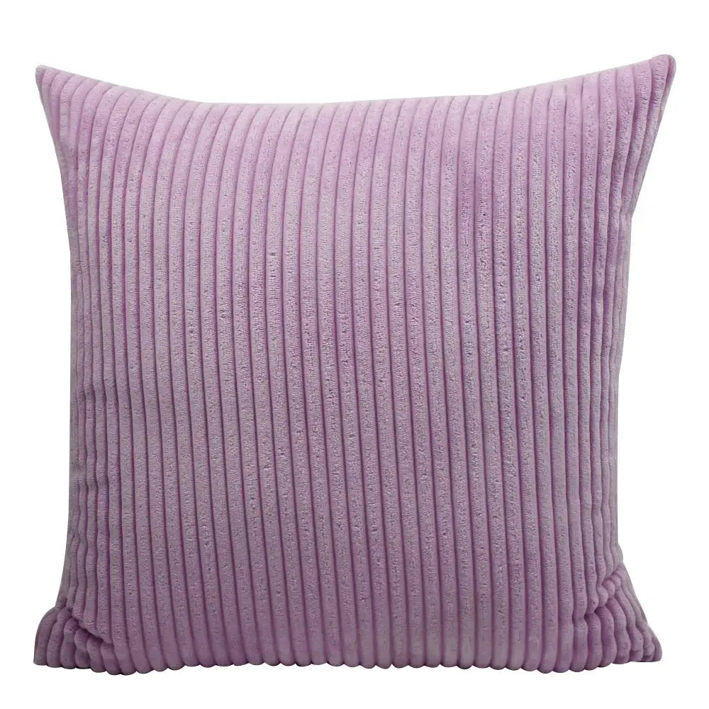 A soft lavender decorbites corduroy pillow with plush ribbed texture complements pink and blue striped corduroy pillow cover decor