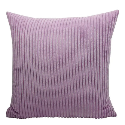 A soft lavender decorbites corduroy pillow with plush ribbed texture complements pink and blue striped corduroy pillow cover decor
